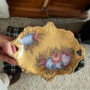 Handmade Small 8”X 6.5” Floral Gold China Candy BonBon Dish.DECORATIVE